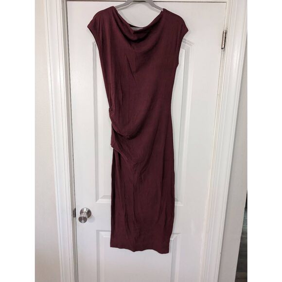 Standard James Perse Ruched Midi Dress women's 3 brown Cap sleeve bodycon‎ - Picture 1 of 8